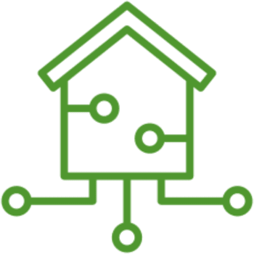 Smart home technology icon in green outline.