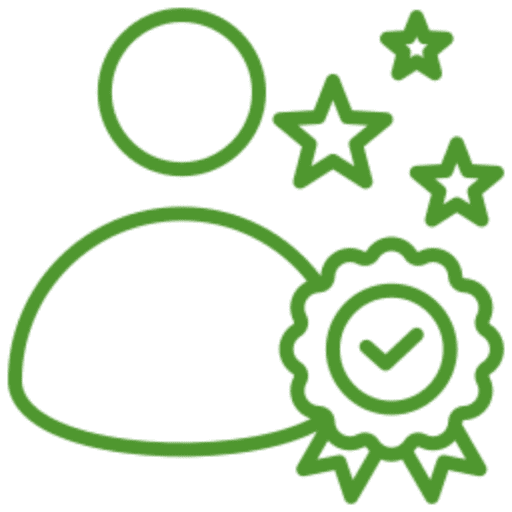 User icon with stars and badge.